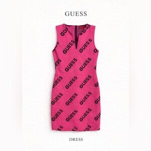 GUESS Hot Pink Logo Notched Tank Mini Dress